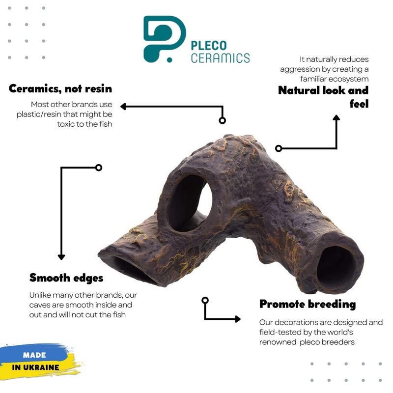 Plecoceramics زخارف السيراميك للأكواريوم - كهف زخرفة حجر البيتا - زخرفة مخبأ لأسماك الأكواريوم لتربية السيكلدات والبيكوس وألعاب البيتا (عائق)  - Image 2